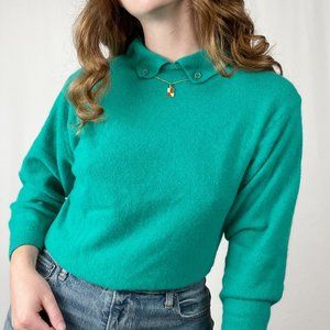 Vintage Lambswool Angora Fine Knit Sweater Collar Preppy Academia Ribbed Quirky